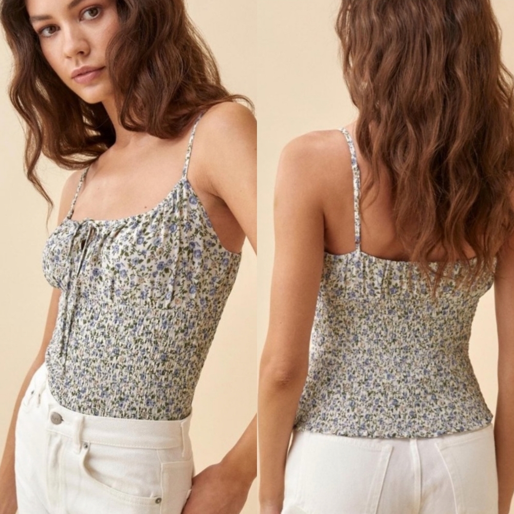 Reformation Carine Floral Smocked Cami Tank Top